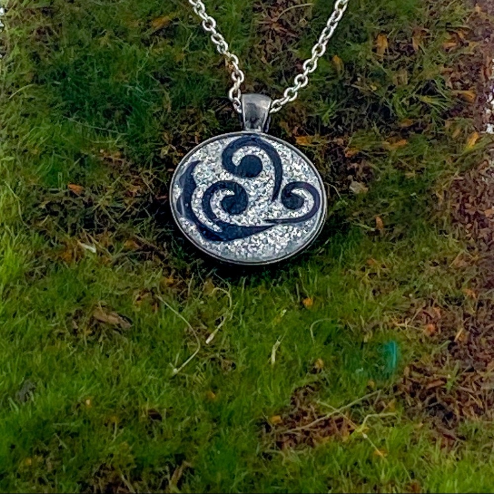 Black and Silver Glitter Resin Pendant